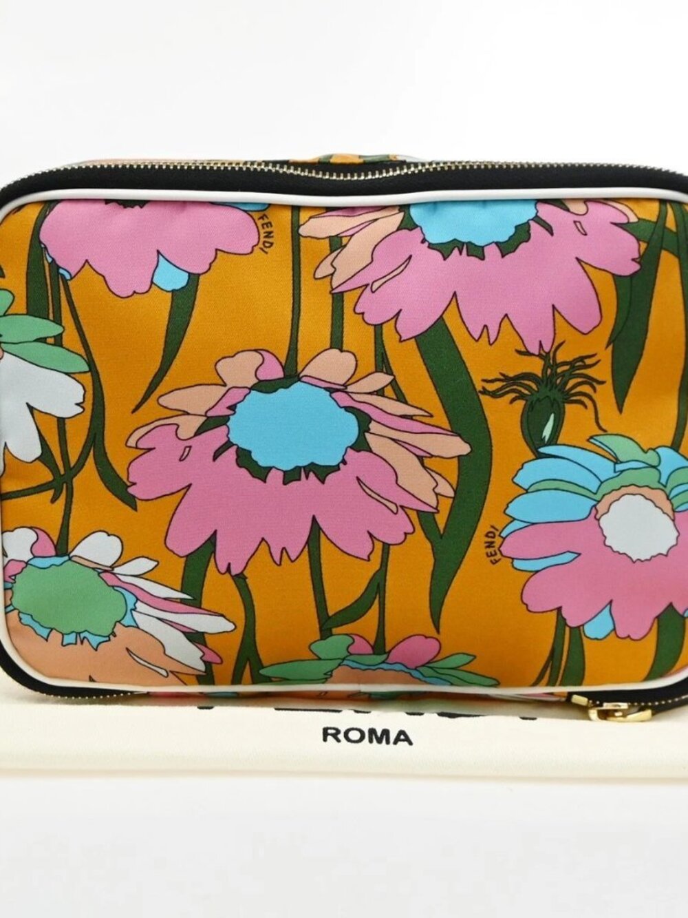 FENDI Square Clutch Pouch Bag Nylon Leather Multicolor Orange GHW Italy 36KD680
